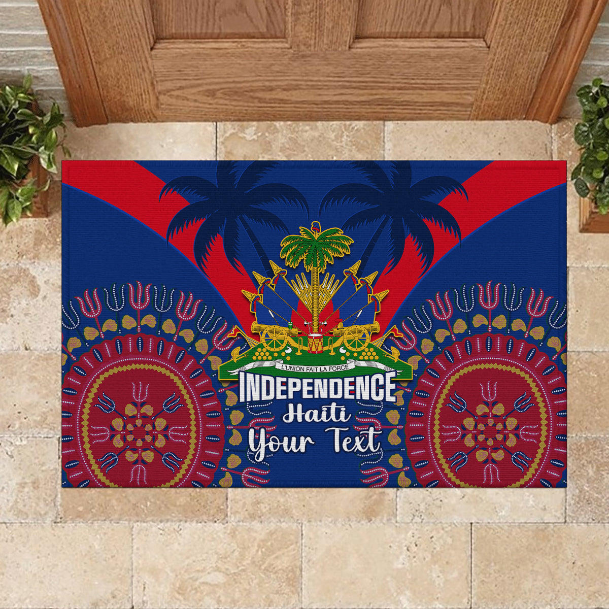 Personalised Haiti Independence Day Rubber Doormat Ayiti 220th Anniversary With Dashiki Pattern - Wonder Print Shop