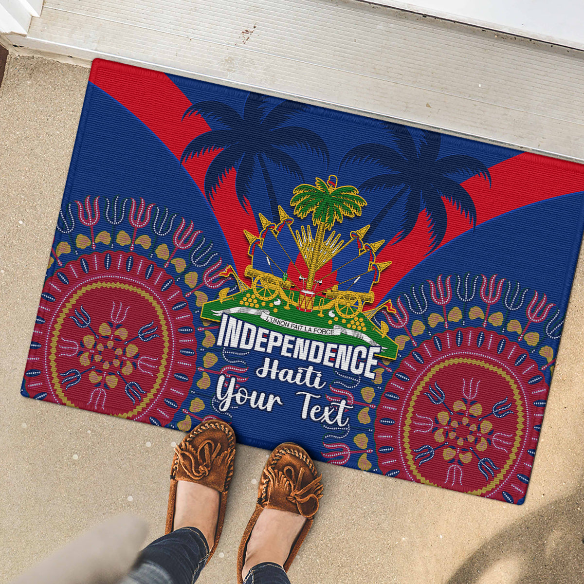 Personalised Haiti Independence Day Rubber Doormat Ayiti 220th Anniversary With Dashiki Pattern - Wonder Print Shop