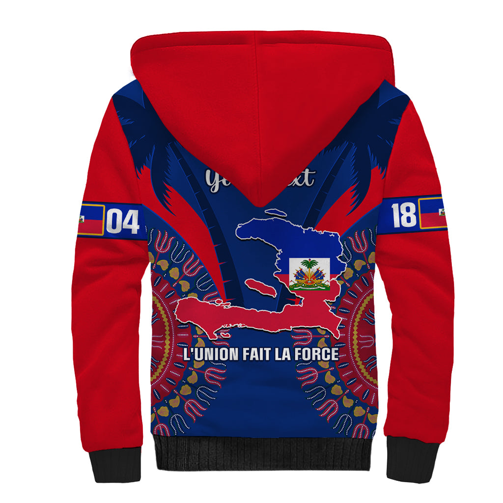 Personalised Haiti Independence Day Sherpa Hoodie Ayiti 220th Anniversary With Dashiki Pattern - Wonder Print Shop
