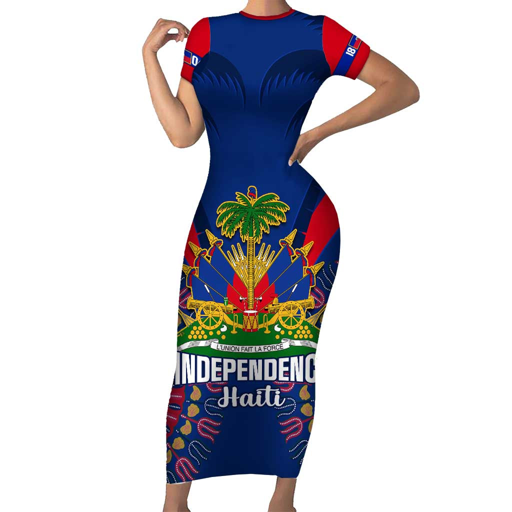 Personalised Haiti Independence Day Short Sleeve Bodycon Dress Ayiti 220th Anniversary With Dashiki Pattern LT14