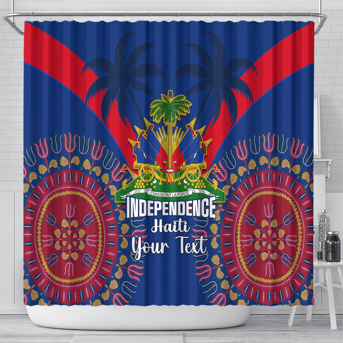 personalised-haiti-independence-day-shower-curtain-ayiti-220th-anniversary-with-dashiki-pattern