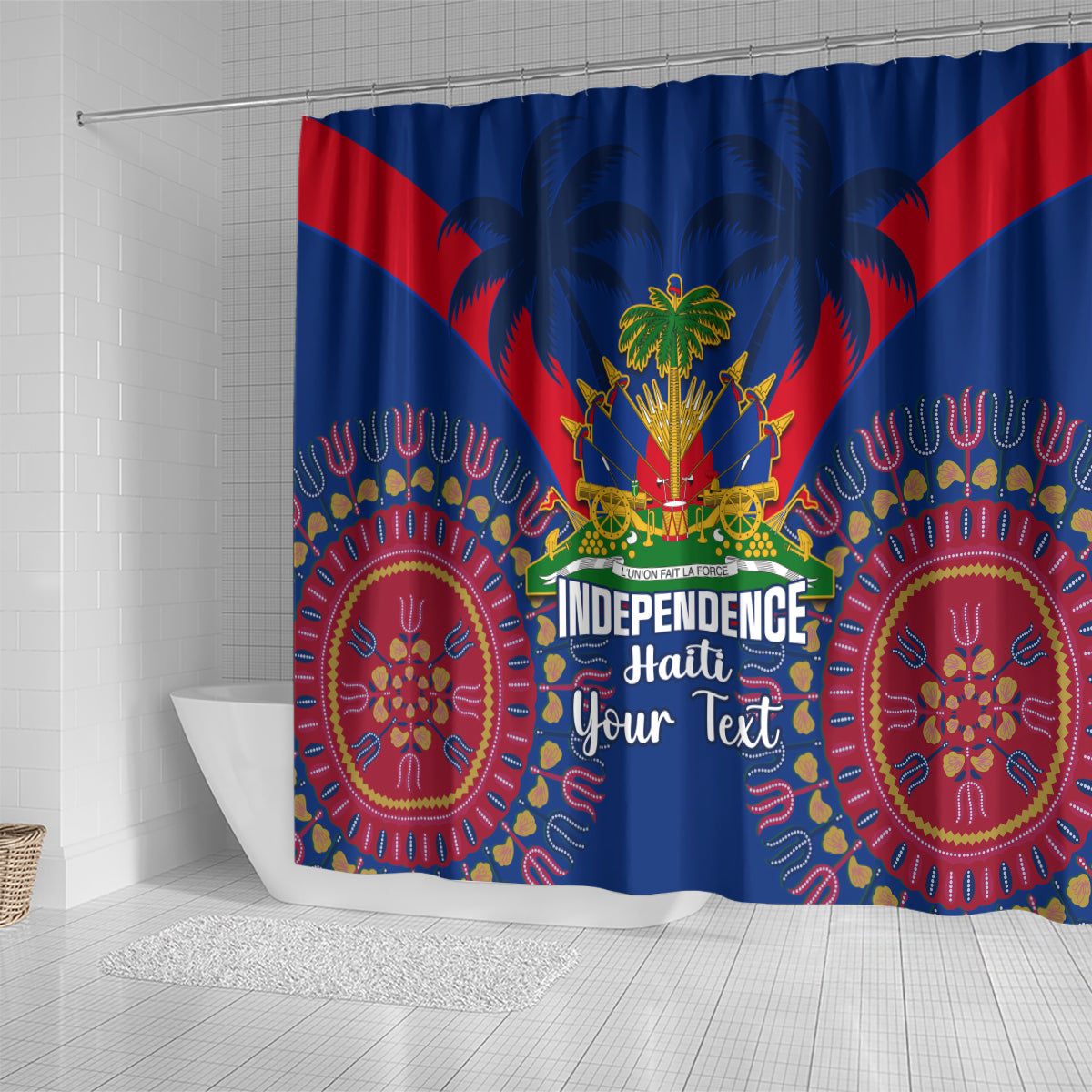 personalised-haiti-independence-day-shower-curtain-ayiti-220th-anniversary-with-dashiki-pattern