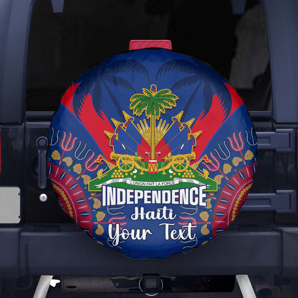 Personalised Haiti Independence Day Spare Tire Cover Ayiti 220th Anniversary With Dashiki Pattern - Wonder Print Shop