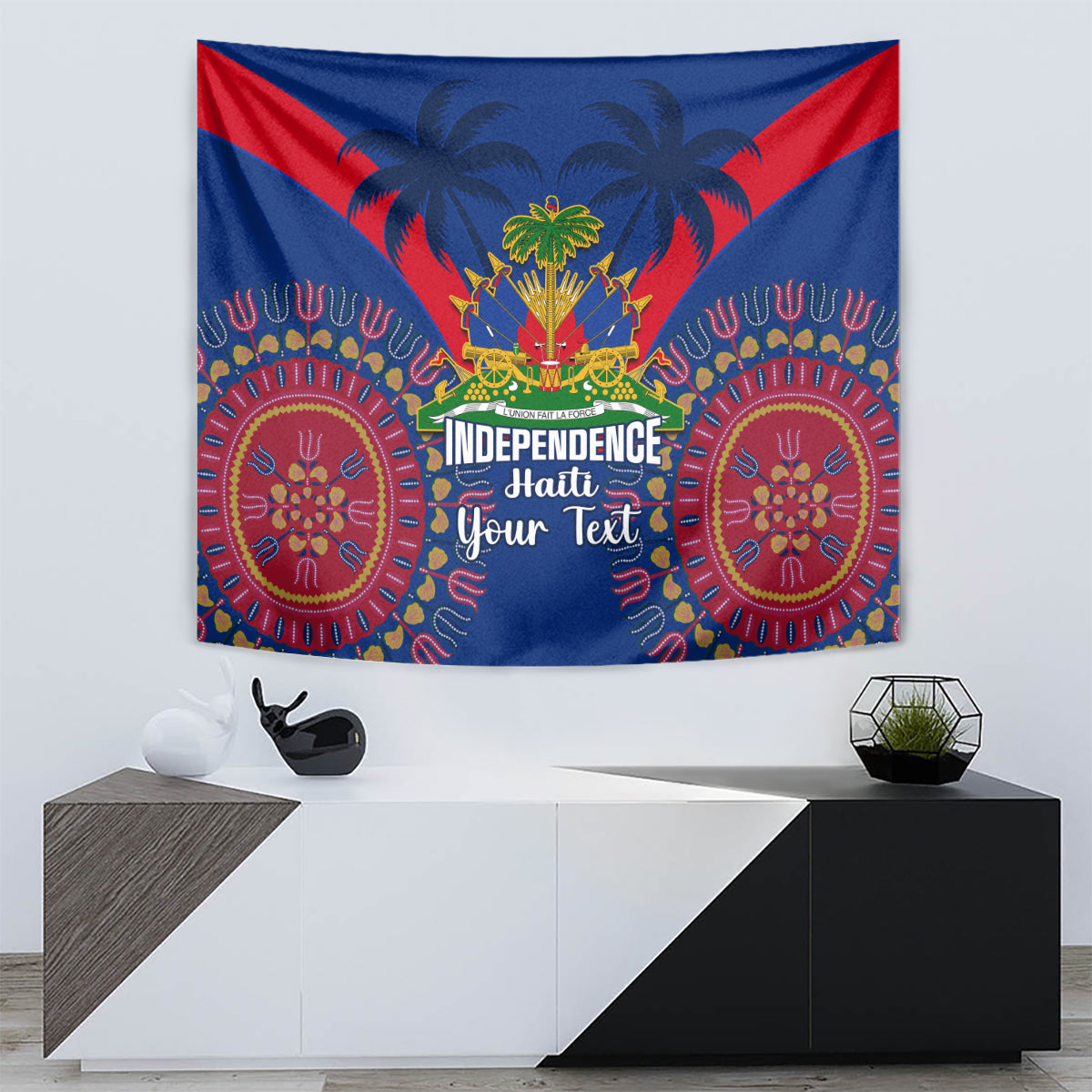 Personalised Haiti Independence Day Tapestry Ayiti 220th Anniversary With Dashiki Pattern - Wonder Print Shop