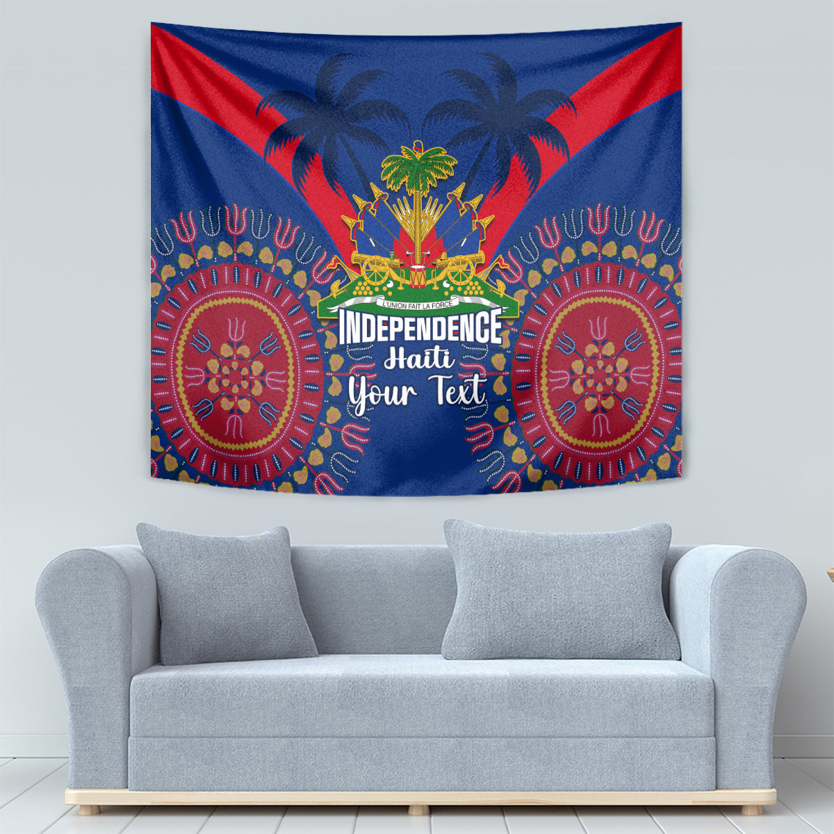 Personalised Haiti Independence Day Tapestry Ayiti 220th Anniversary With Dashiki Pattern - Wonder Print Shop