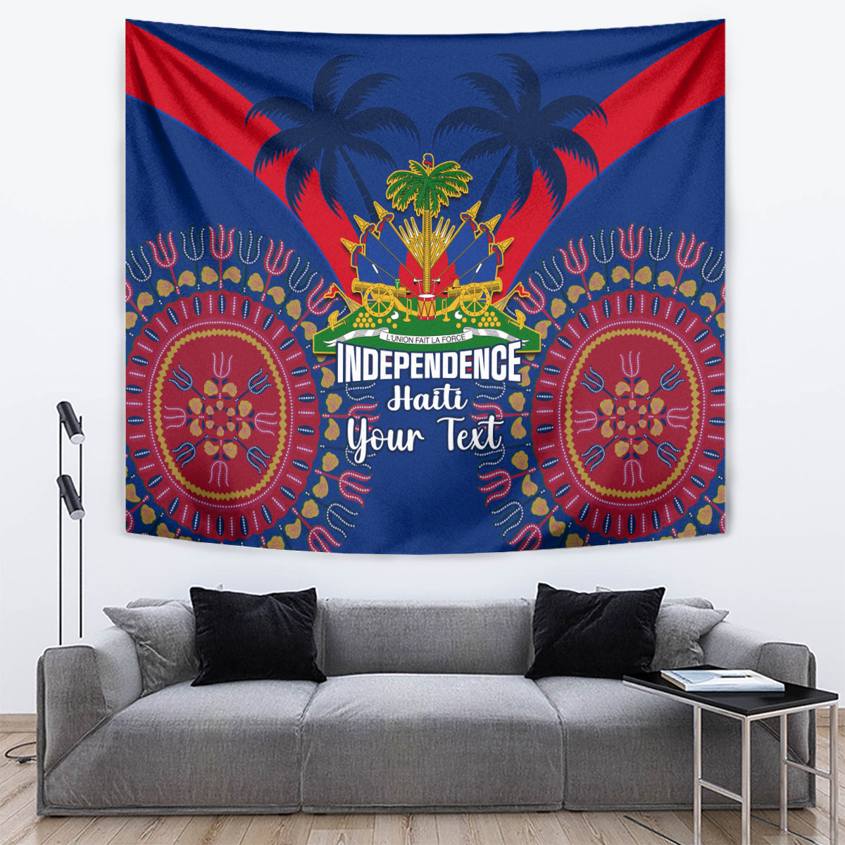 Personalised Haiti Independence Day Tapestry Ayiti 220th Anniversary With Dashiki Pattern - Wonder Print Shop