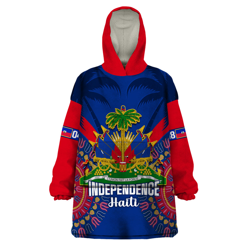 Personalised Haiti Independence Day Wearable Blanket Hoodie Ayiti 220th Anniversary With Dashiki Pattern - Wonder Print Shop
