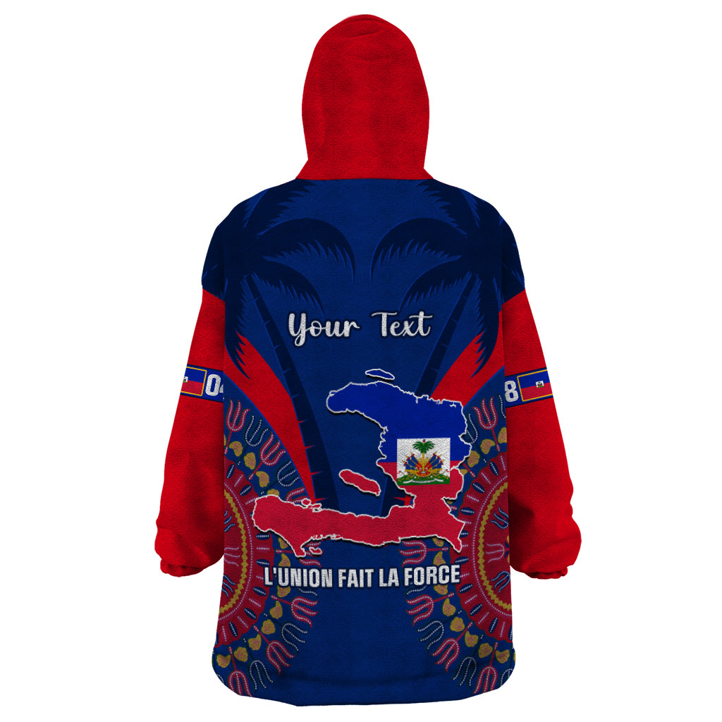 Personalised Haiti Independence Day Wearable Blanket Hoodie Ayiti 220th Anniversary With Dashiki Pattern - Wonder Print Shop