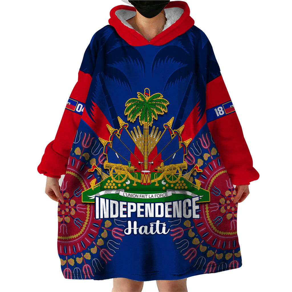 Personalised Haiti Independence Day Wearable Blanket Hoodie Ayiti 220th Anniversary With Dashiki Pattern - Wonder Print Shop