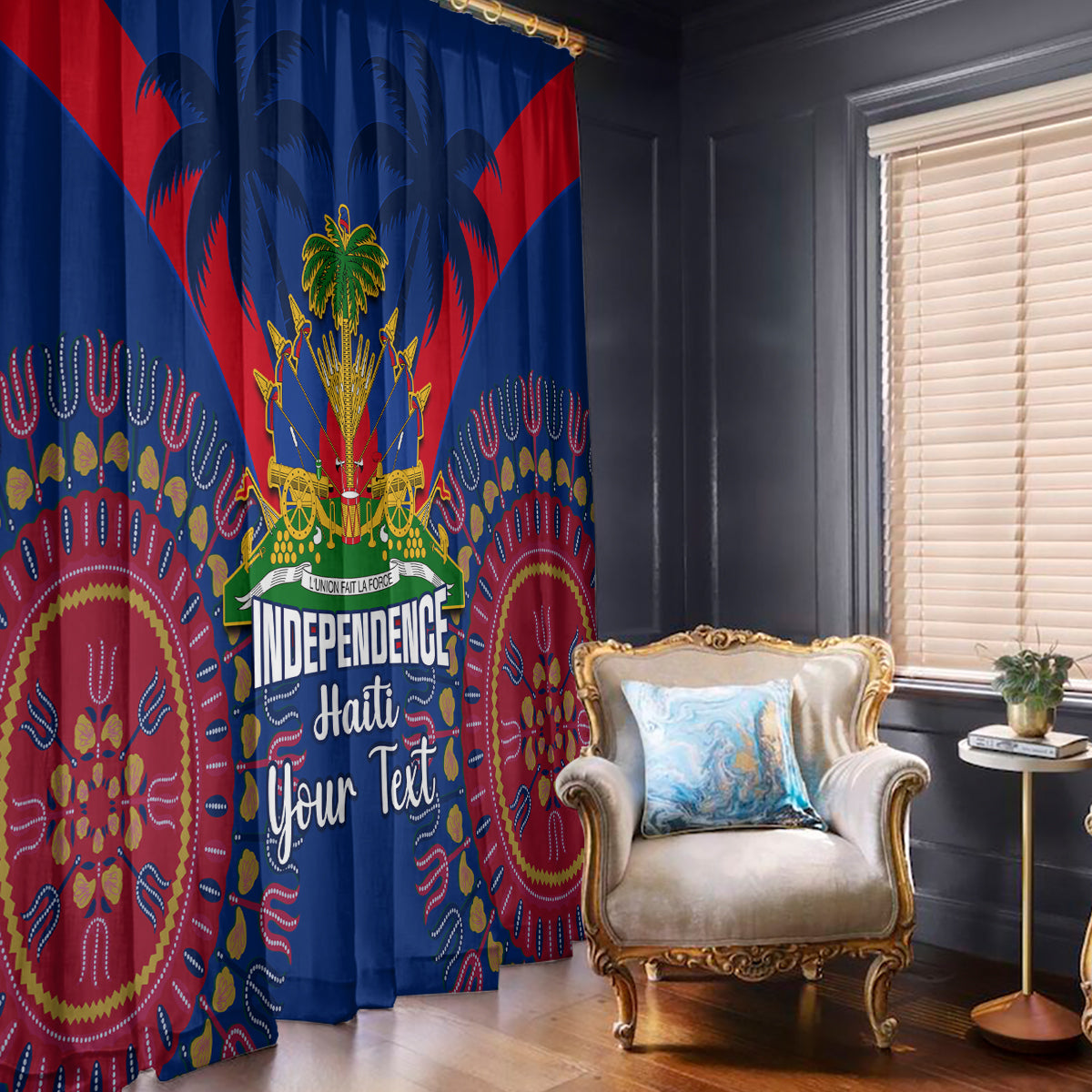 Personalised Haiti Independence Day Window Curtain Ayiti 220th Anniversary With Dashiki Pattern - Wonder Print Shop