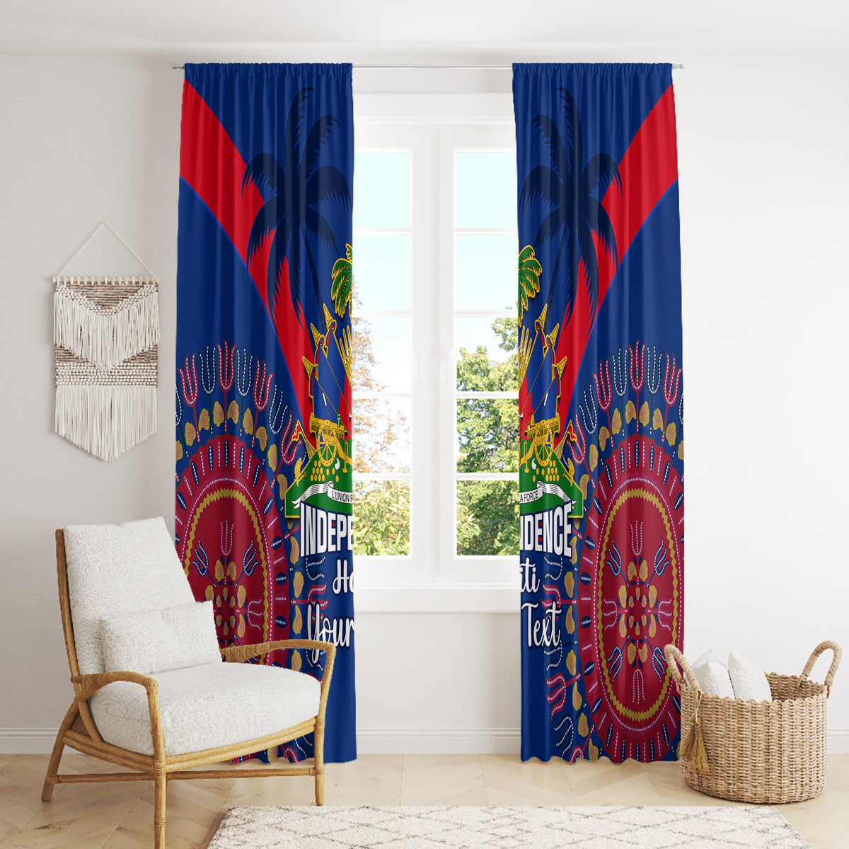 Personalised Haiti Independence Day Window Curtain Ayiti 220th Anniversary With Dashiki Pattern - Wonder Print Shop