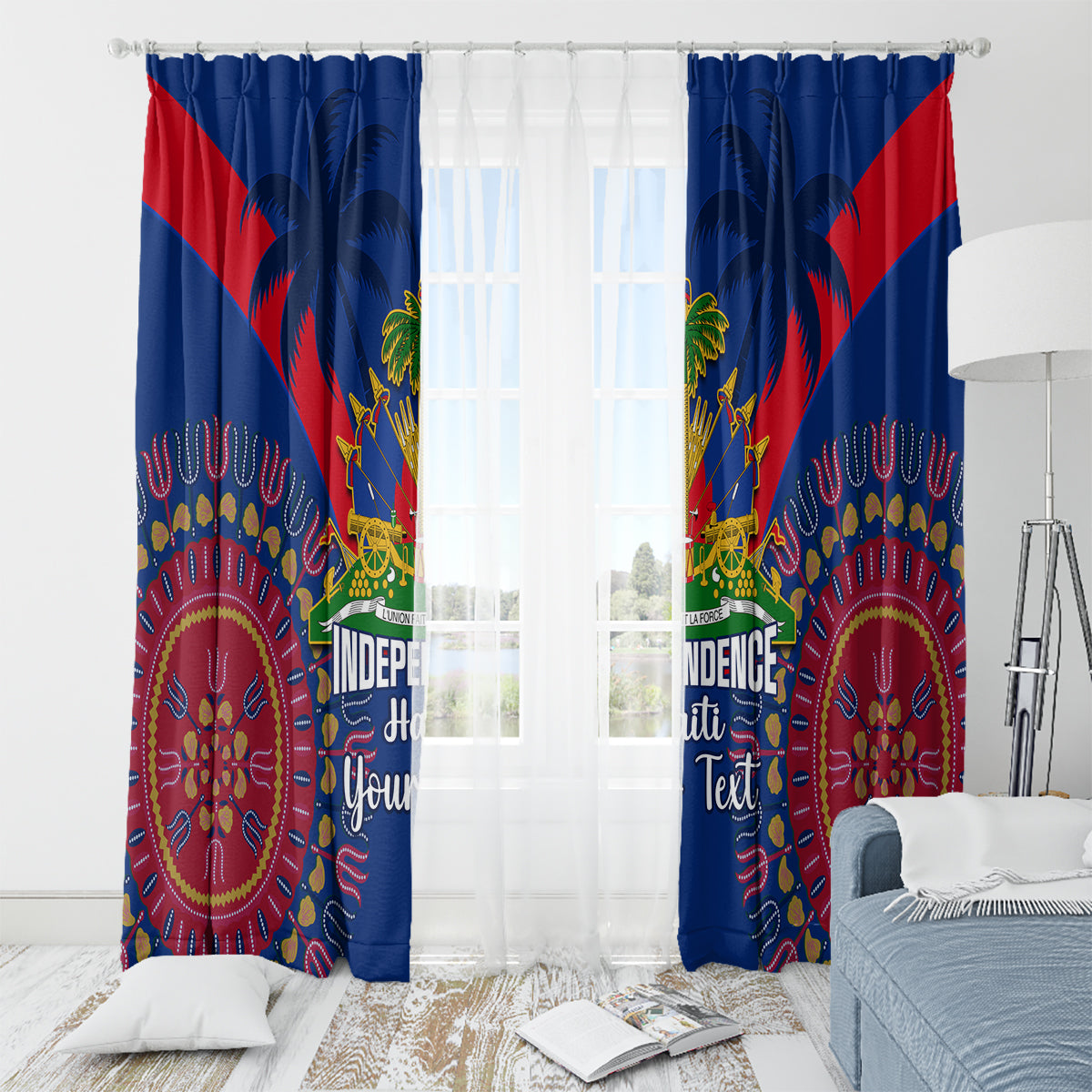 Personalised Haiti Independence Day Window Curtain Ayiti 220th Anniversary With Dashiki Pattern - Wonder Print Shop