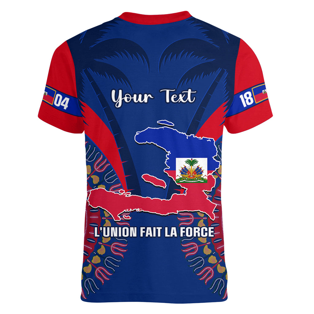 Personalised Haiti Independence Day Women V Neck T Shirt Ayiti 220th Anniversary With Dashiki Pattern - Wonder Print Shop