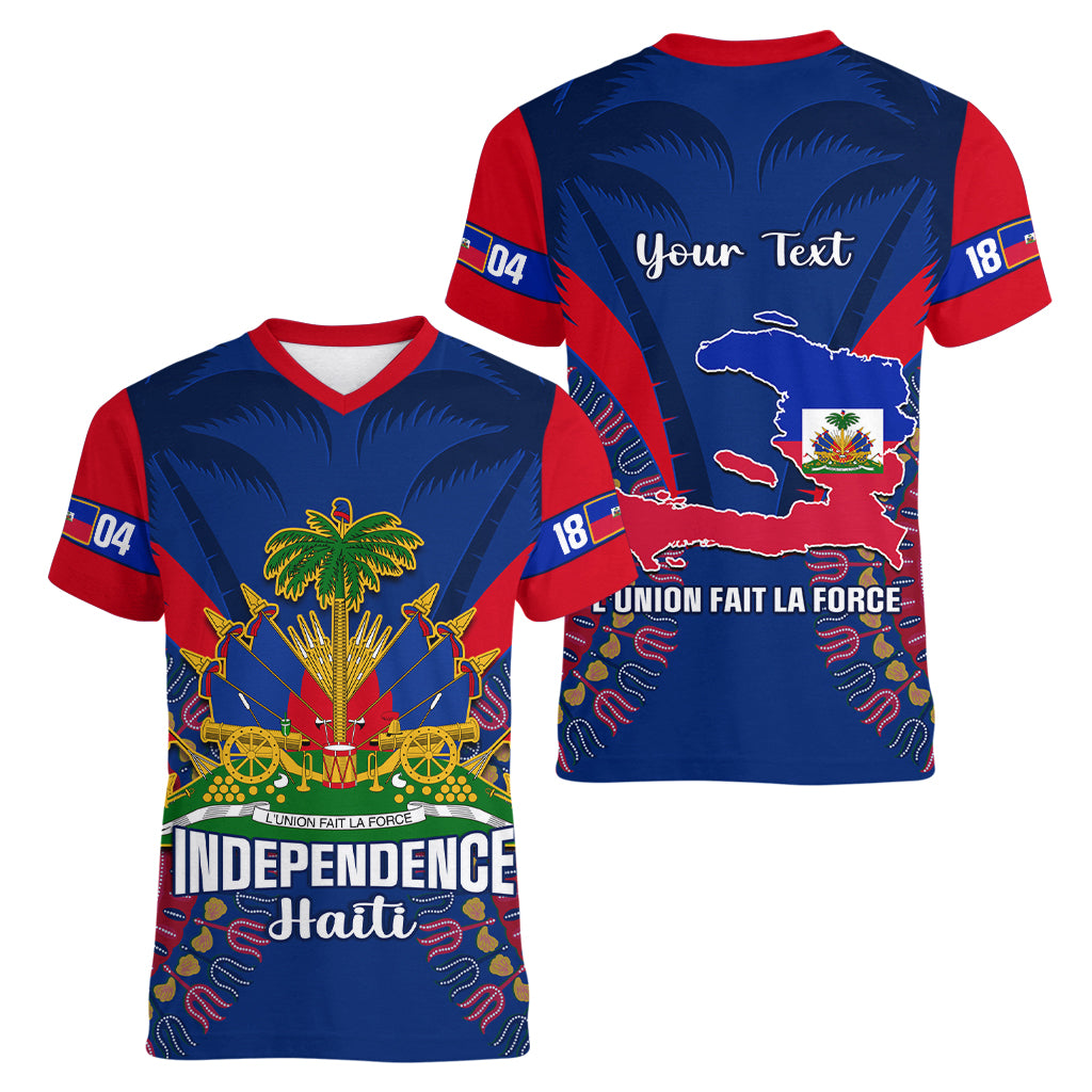 Personalised Haiti Independence Day Women V Neck T Shirt Ayiti 220th Anniversary With Dashiki Pattern - Wonder Print Shop