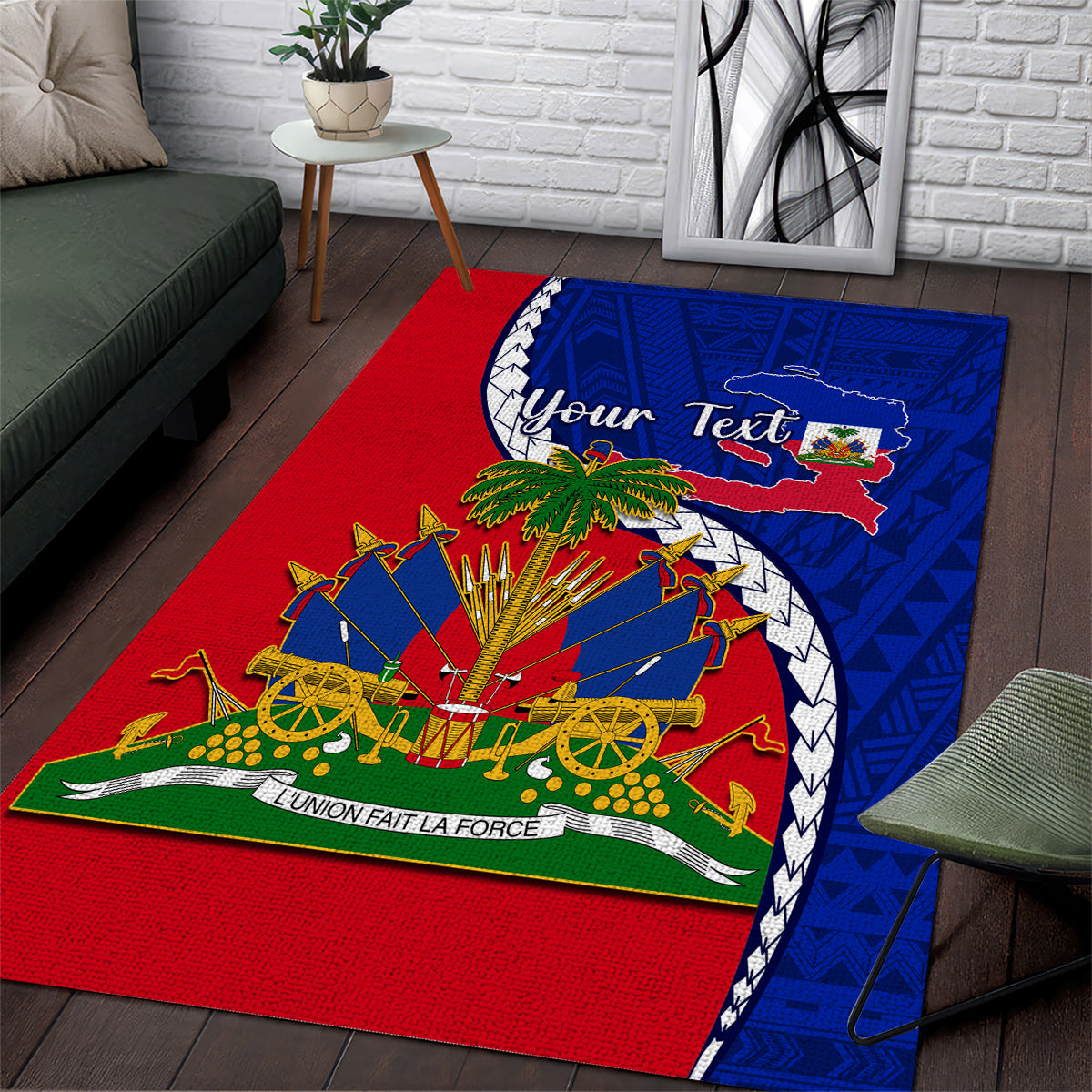 Personalised Haiti Independence Day Area Rug Ayiti National Emblem With Polynesian Pattern - Wonder Print Shop