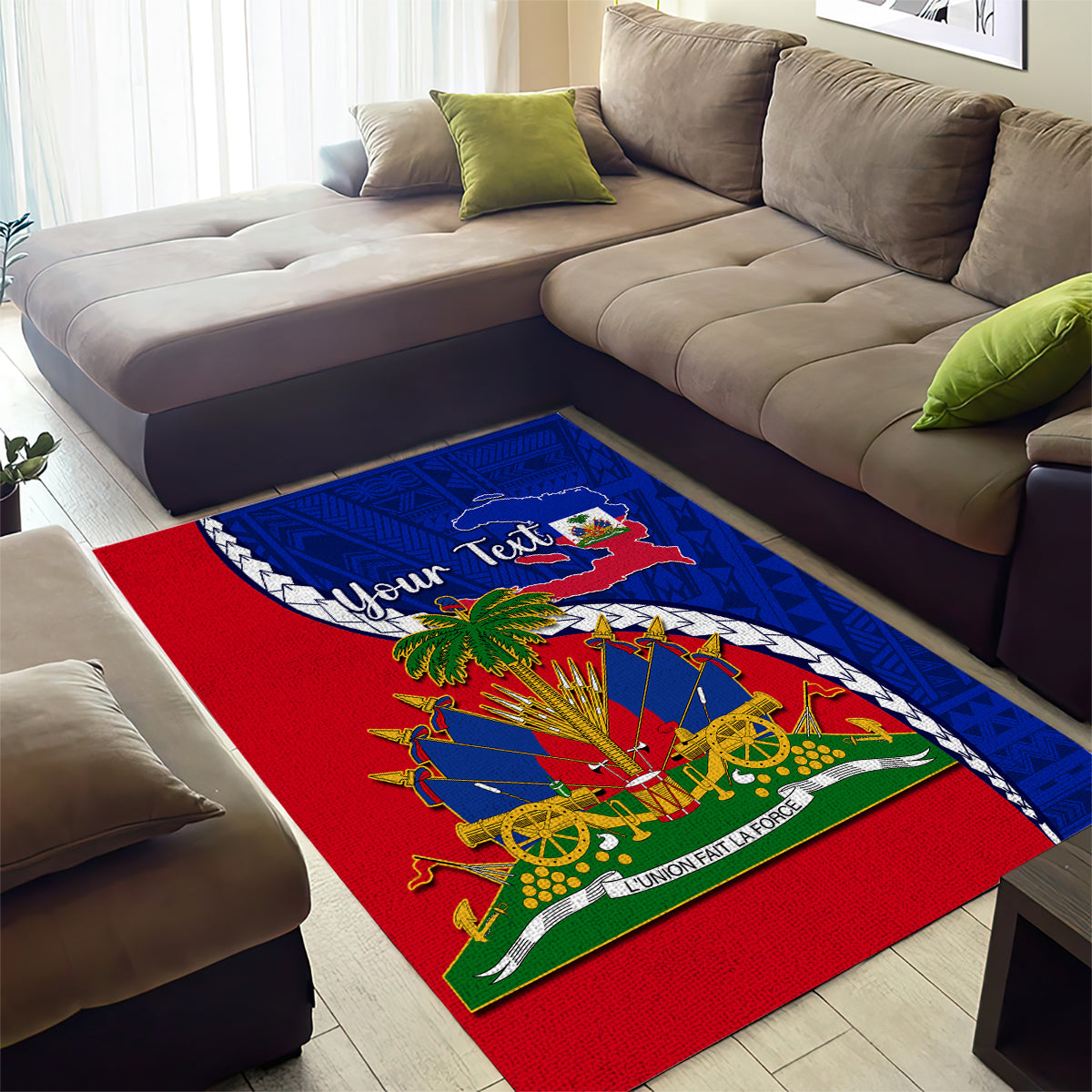 Personalised Haiti Independence Day Area Rug Ayiti National Emblem With Polynesian Pattern - Wonder Print Shop