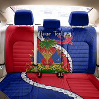 Personalised Haiti Independence Day Back Car Seat Cover Ayiti National Emblem With Polynesian Pattern - Wonder Print Shop