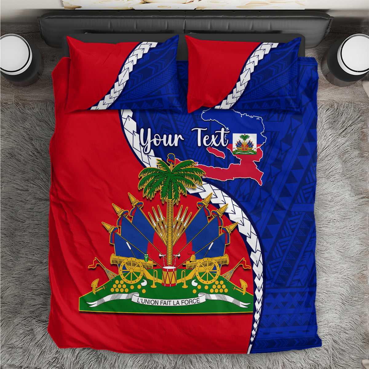 Personalised Haiti Independence Day Bedding Set Ayiti National Emblem With Polynesian Pattern - Wonder Print Shop