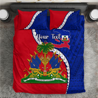 Personalised Haiti Independence Day Bedding Set Ayiti National Emblem With Polynesian Pattern - Wonder Print Shop