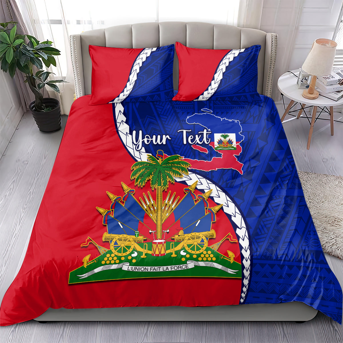 Personalised Haiti Independence Day Bedding Set Ayiti National Emblem With Polynesian Pattern - Wonder Print Shop