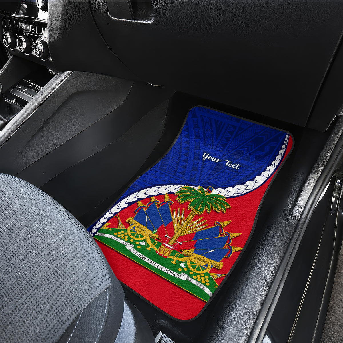 Personalised Haiti Independence Day Car Mats Ayiti National Emblem With Polynesian Pattern - Wonder Print Shop