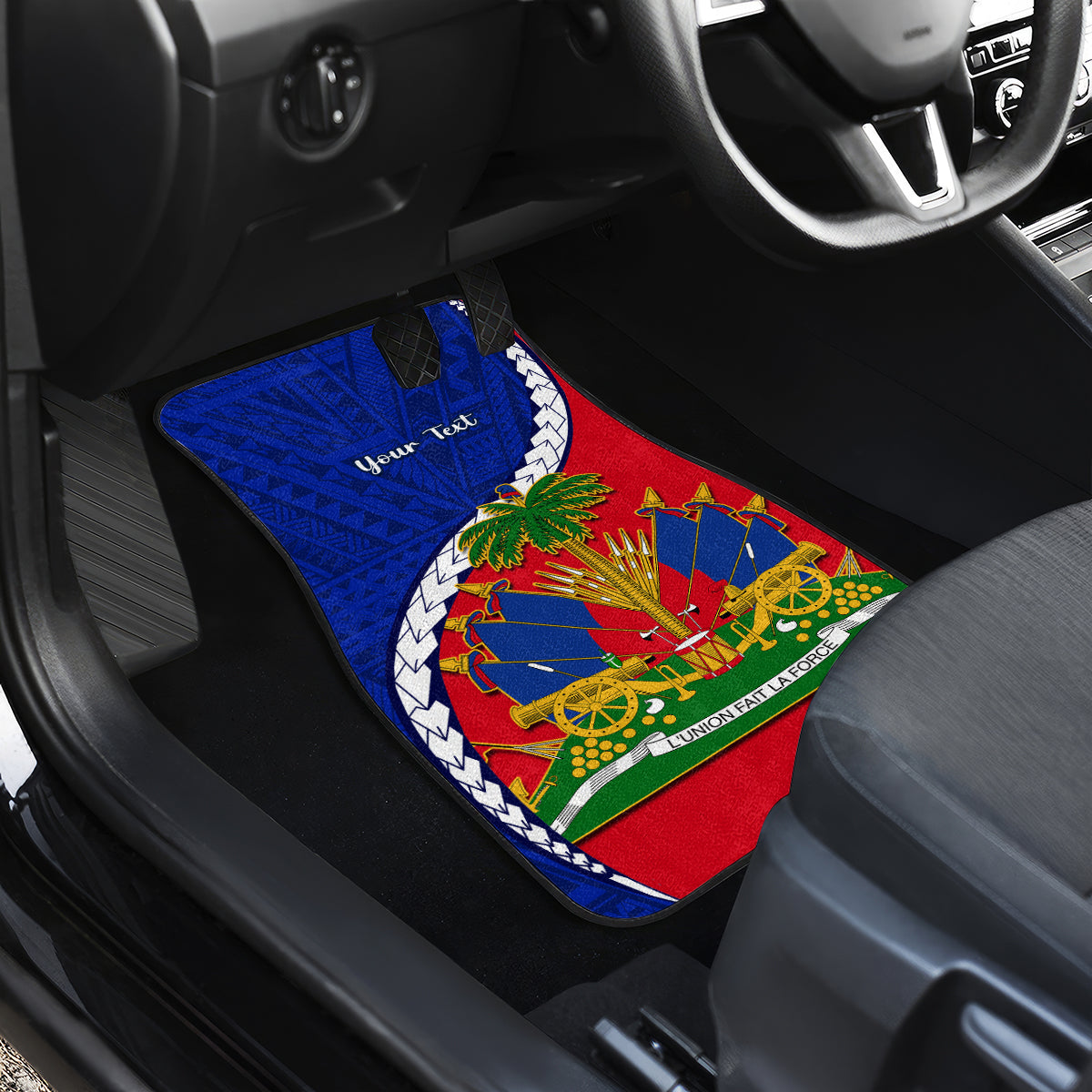 Personalised Haiti Independence Day Car Mats Ayiti National Emblem With Polynesian Pattern - Wonder Print Shop