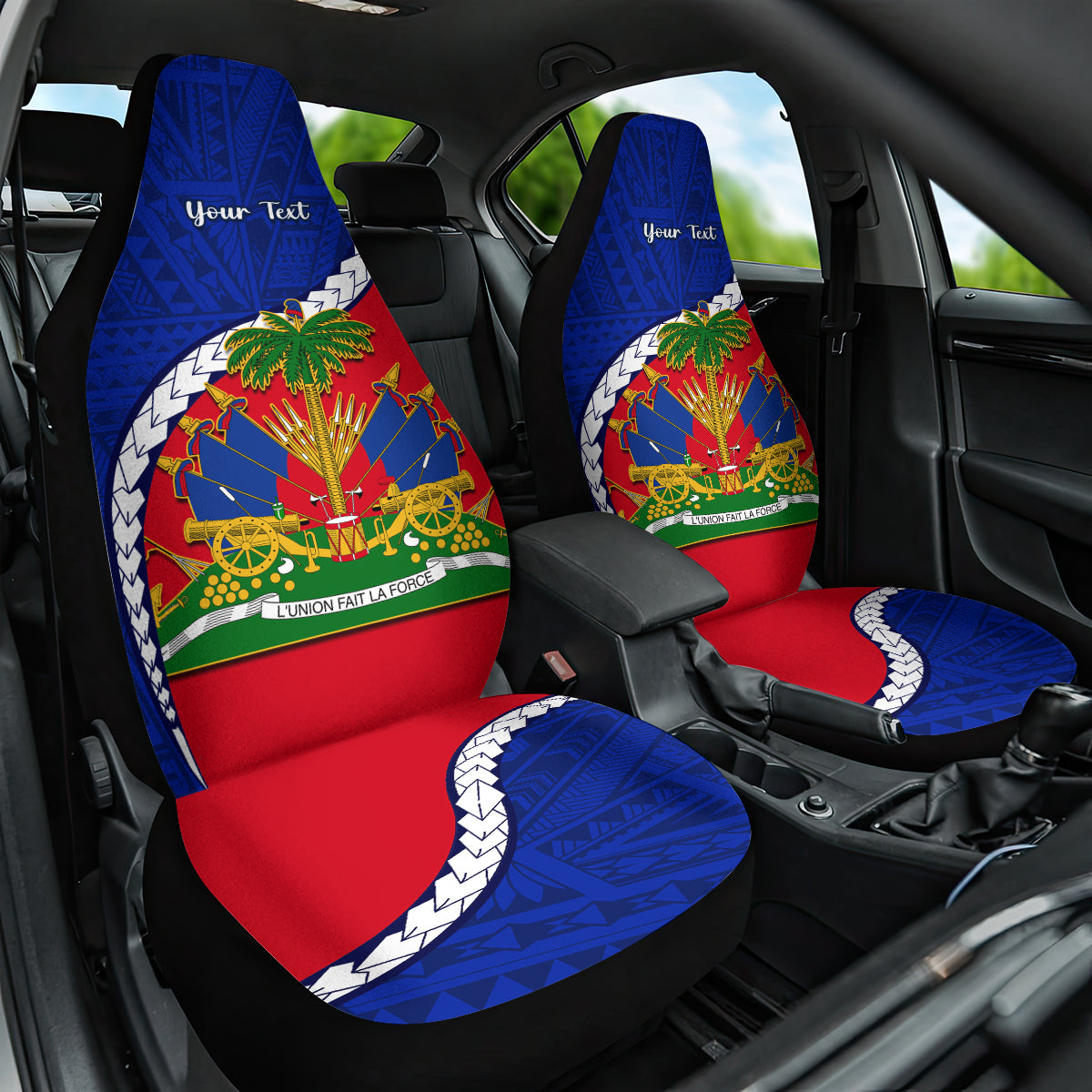 personalised-haiti-independence-day-car-seat-cover-ayiti-national-emblem-with-polynesian-pattern