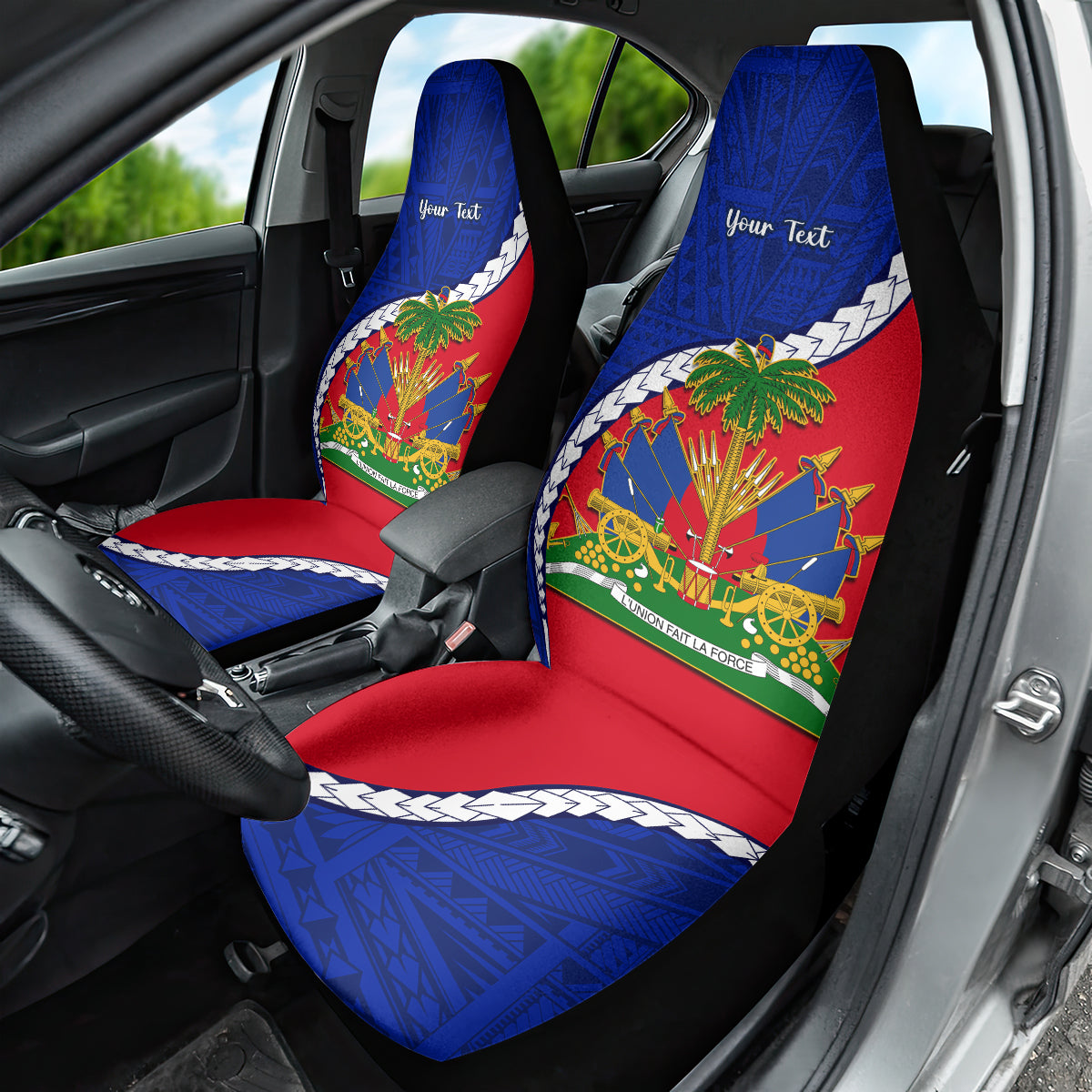 Personalised Haiti Independence Day Car Seat Cover Ayiti National Emblem With Polynesian Pattern - Wonder Print Shop