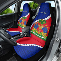 Personalised Haiti Independence Day Car Seat Cover Ayiti National Emblem With Polynesian Pattern - Wonder Print Shop