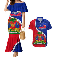 Personalised Haiti Independence Day Couples Matching Mermaid Dress and Hawaiian Shirt Ayiti National Emblem With Polynesian Pattern - Wonder Print Shop