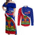 Personalised Haiti Independence Day Couples Matching Off Shoulder Maxi Dress and Long Sleeve Button Shirt Ayiti National Emblem With Polynesian Pattern - Wonder Print Shop