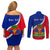 Personalised Haiti Independence Day Couples Matching Off Shoulder Short Dress and Long Sleeve Button Shirt Ayiti National Emblem With Polynesian Pattern - Wonder Print Shop