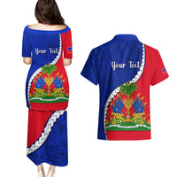 Personalised Haiti Independence Day Couples Matching Puletasi Dress and Hawaiian Shirt Ayiti National Emblem With Polynesian Pattern - Wonder Print Shop