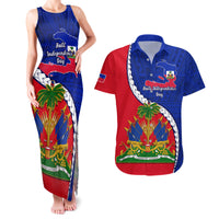 Personalised Haiti Independence Day Couples Matching Tank Maxi Dress and Hawaiian Shirt Ayiti National Emblem With Polynesian Pattern - Wonder Print Shop