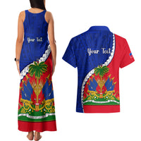 Personalised Haiti Independence Day Couples Matching Tank Maxi Dress and Hawaiian Shirt Ayiti National Emblem With Polynesian Pattern - Wonder Print Shop