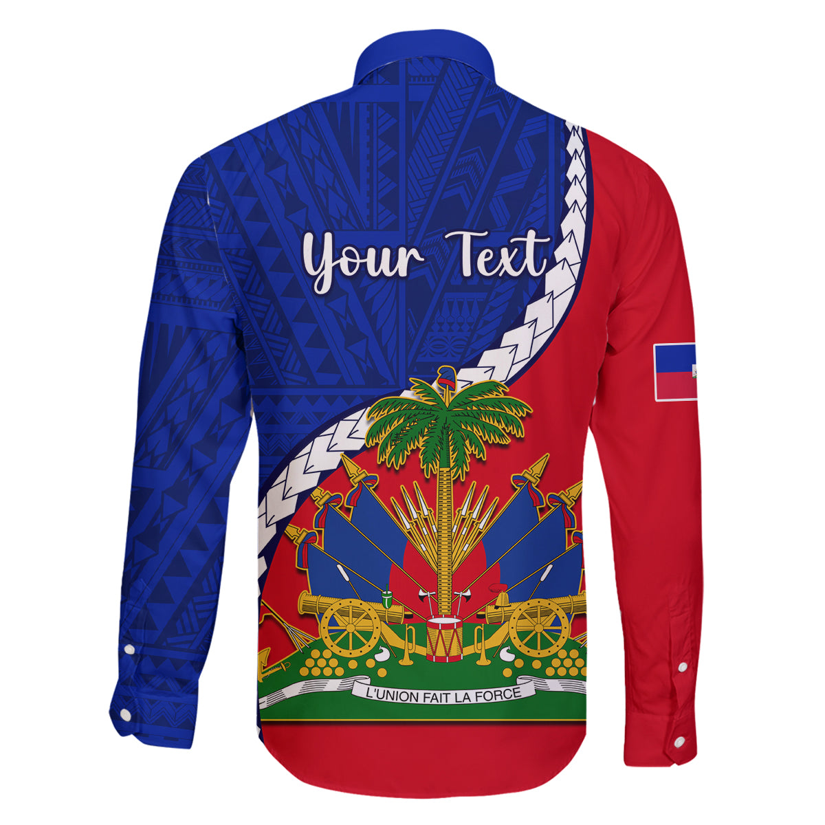 Personalised Haiti Independence Day Family Matching Long Sleeve Bodycon Dress and Hawaiian Shirt Ayiti National Emblem With Polynesian Pattern - Wonder Print Shop