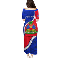 Personalised Haiti Independence Day Family Matching Puletasi Dress and Hawaiian Shirt Ayiti National Emblem With Polynesian Pattern - Wonder Print Shop