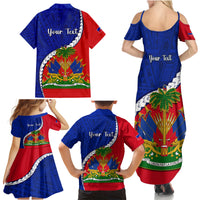Personalised Haiti Independence Day Family Matching Summer Maxi Dress and Hawaiian Shirt Ayiti National Emblem With Polynesian Pattern - Wonder Print Shop