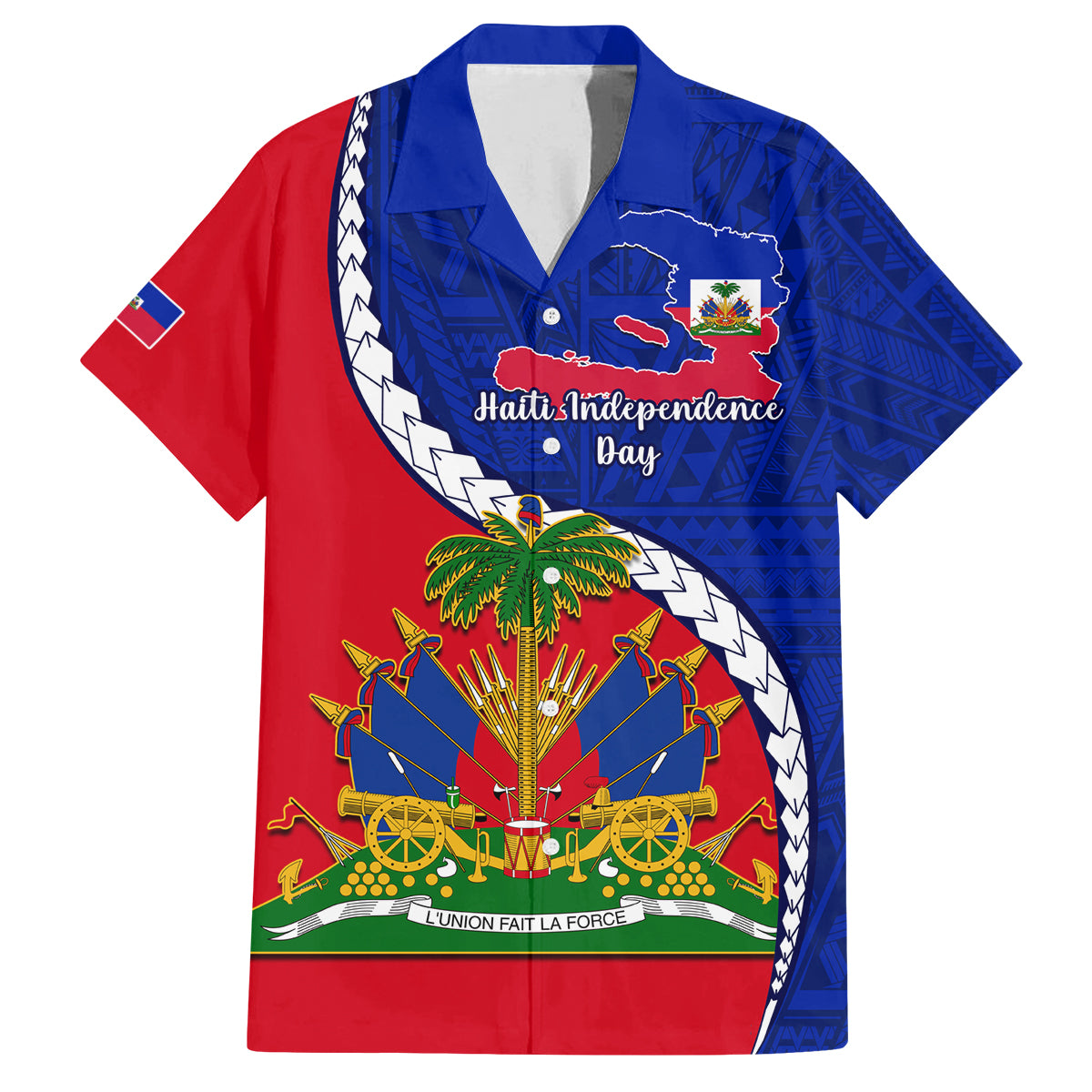 Personalised Haiti Independence Day Family Matching Tank Maxi Dress and Hawaiian Shirt Ayiti National Emblem With Polynesian Pattern - Wonder Print Shop