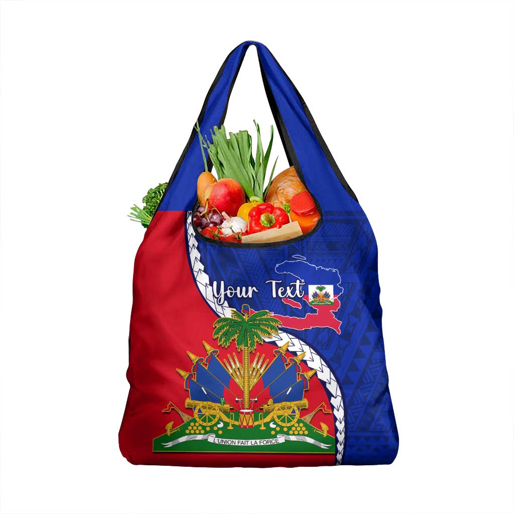 Personalised Haiti Independence Day Grocery Bag Ayiti National Emblem With Polynesian Pattern