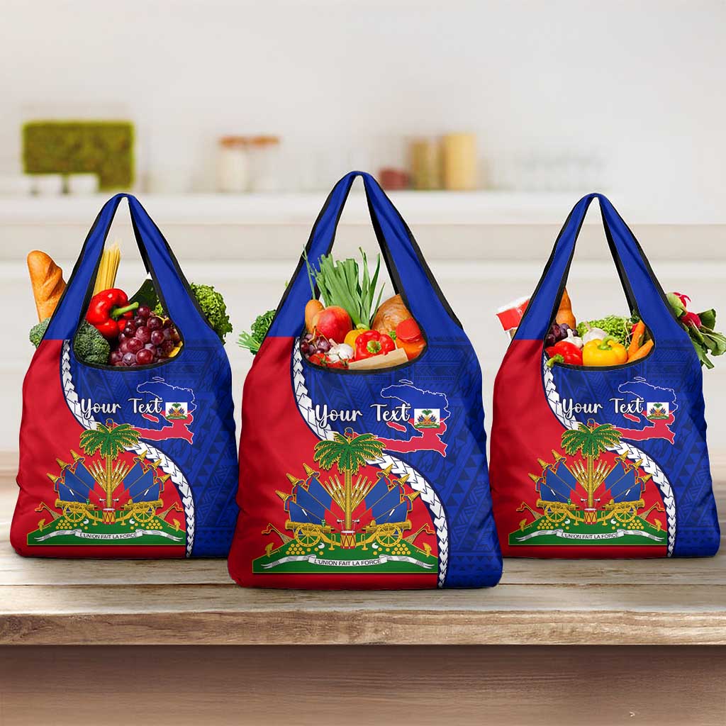 Personalised Haiti Independence Day Grocery Bag Ayiti National Emblem With Polynesian Pattern