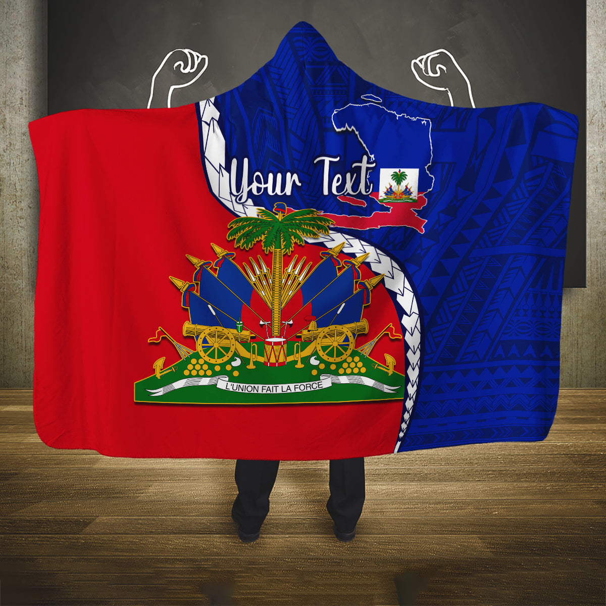 personalised-haiti-independence-day-hooded-blanket-ayiti-national-emblem-with-polynesian-pattern