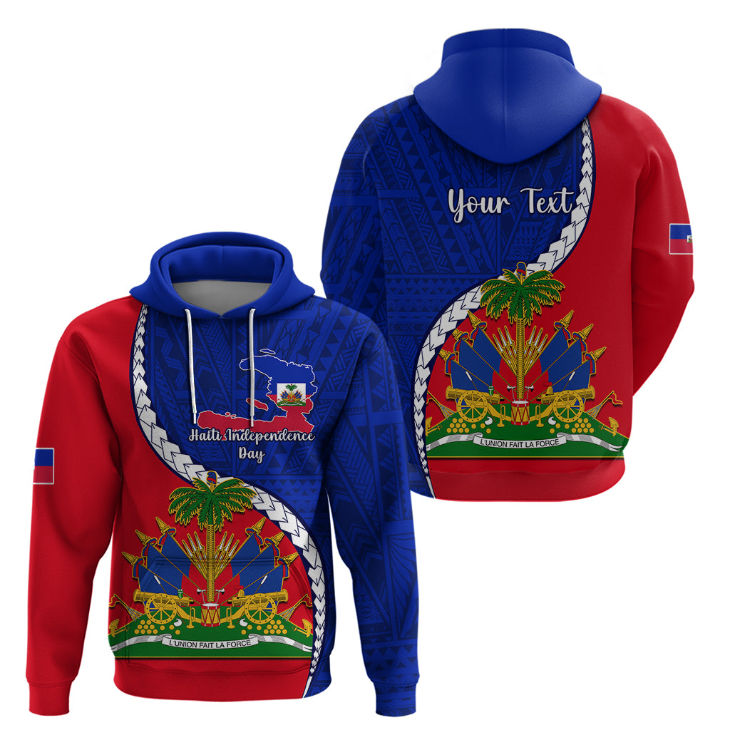 Personalised Haiti Independence Day Hoodie Ayiti National Emblem With Polynesian Pattern - Wonder Print Shop