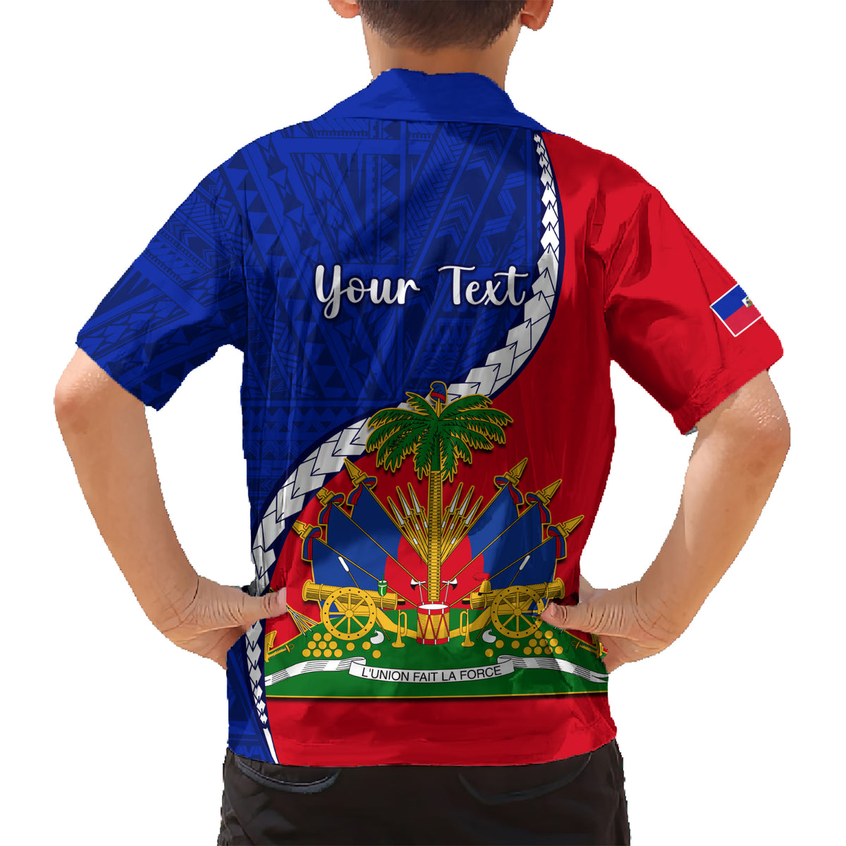 Personalised Haiti Independence Day Kid Hawaiian Shirt Ayiti National Emblem With Polynesian Pattern - Wonder Print Shop