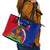 Personalised Haiti Independence Day Leather Tote Bag Ayiti National Emblem With Polynesian Pattern - Wonder Print Shop