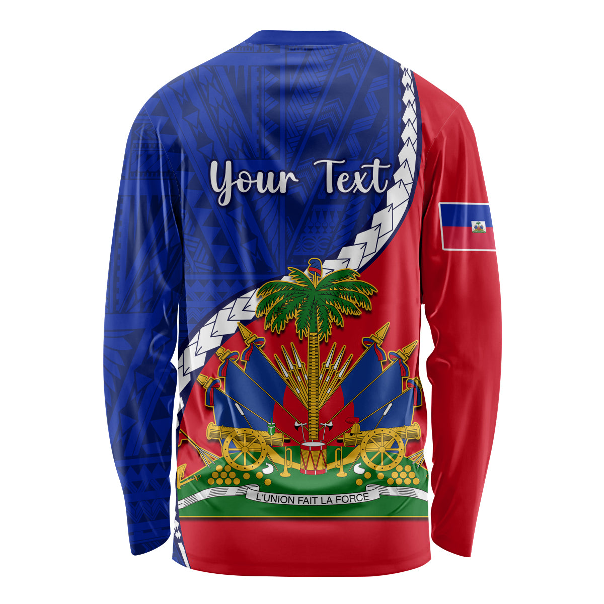 Personalised Haiti Independence Day Long Sleeve Shirt Ayiti National Emblem With Polynesian Pattern - Wonder Print Shop
