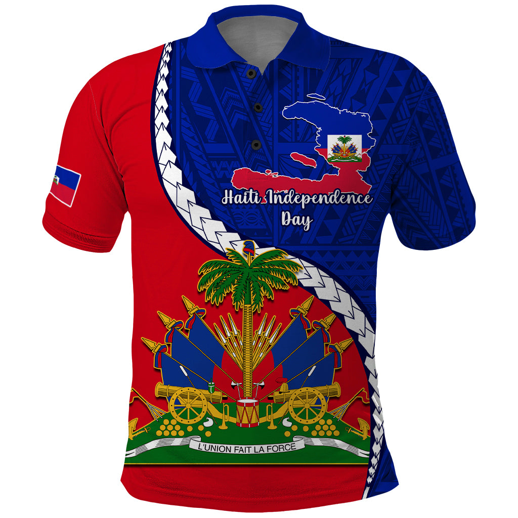 Personalised Haiti Independence Day Polo Shirt Ayiti National Emblem With Polynesian Pattern - Wonder Print Shop