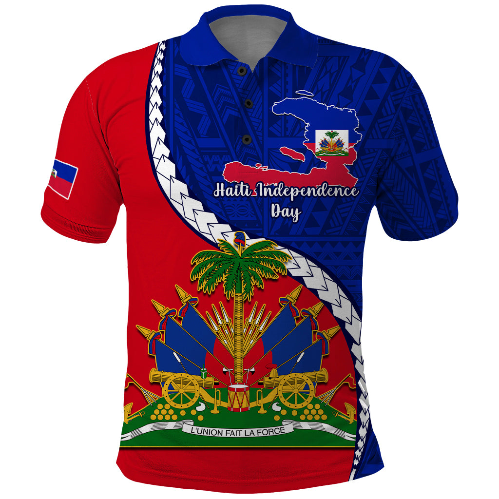 personalised-haiti-independence-day-polo-shirt-ayiti-national-emblem-with-polynesian-pattern
