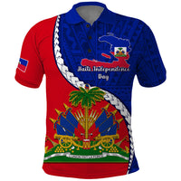 Personalised Haiti Independence Day Polo Shirt Ayiti National Emblem With Polynesian Pattern - Wonder Print Shop