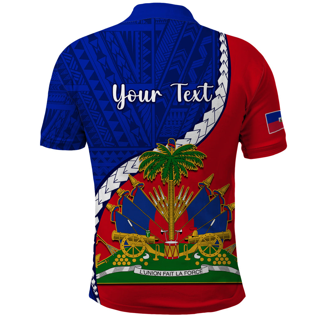 Personalised Haiti Independence Day Polo Shirt Ayiti National Emblem With Polynesian Pattern - Wonder Print Shop